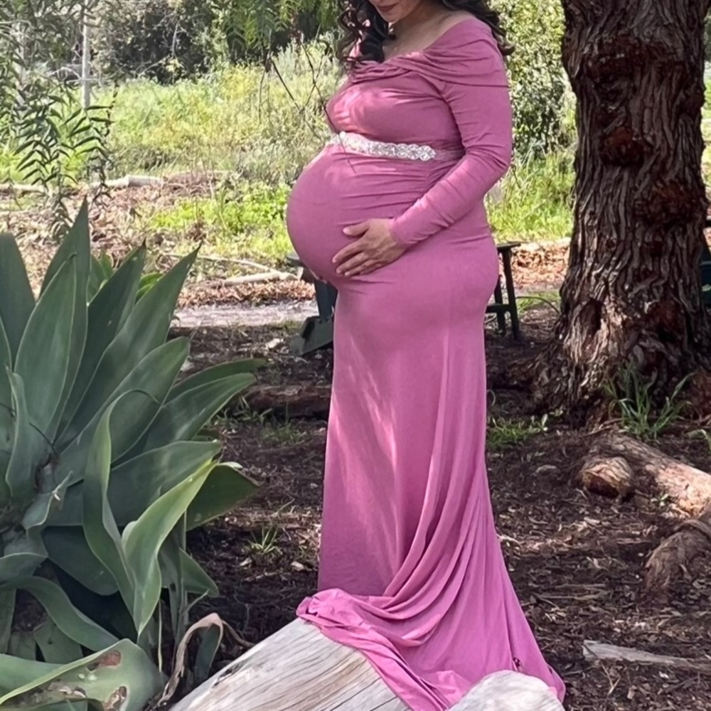 Motherhood Maternity Pink Long Sleeve Maternity Gown